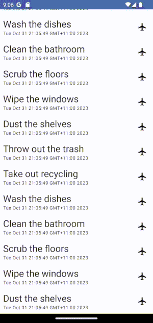 Animation of a task list built in Compose scrolling