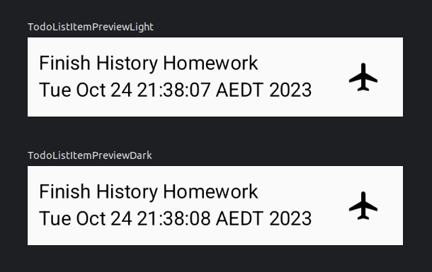 Preview of light and dark mode variants of the TodoListItem